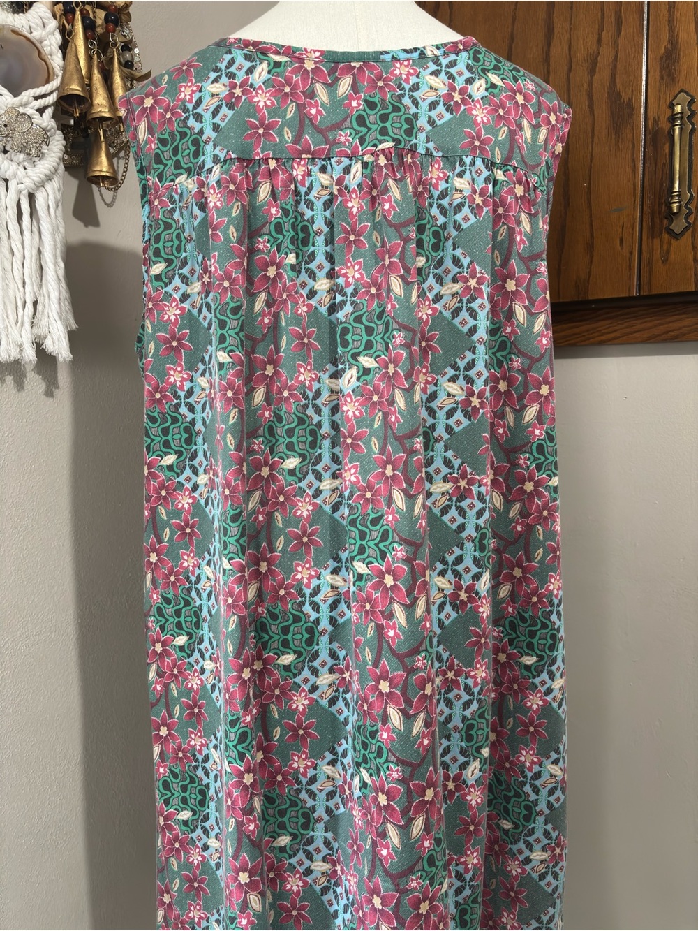 Anthony Richards Vintage Muu Muu Pinafore Midi Dress Pink and Green Size Lg - Picture 5 of 7